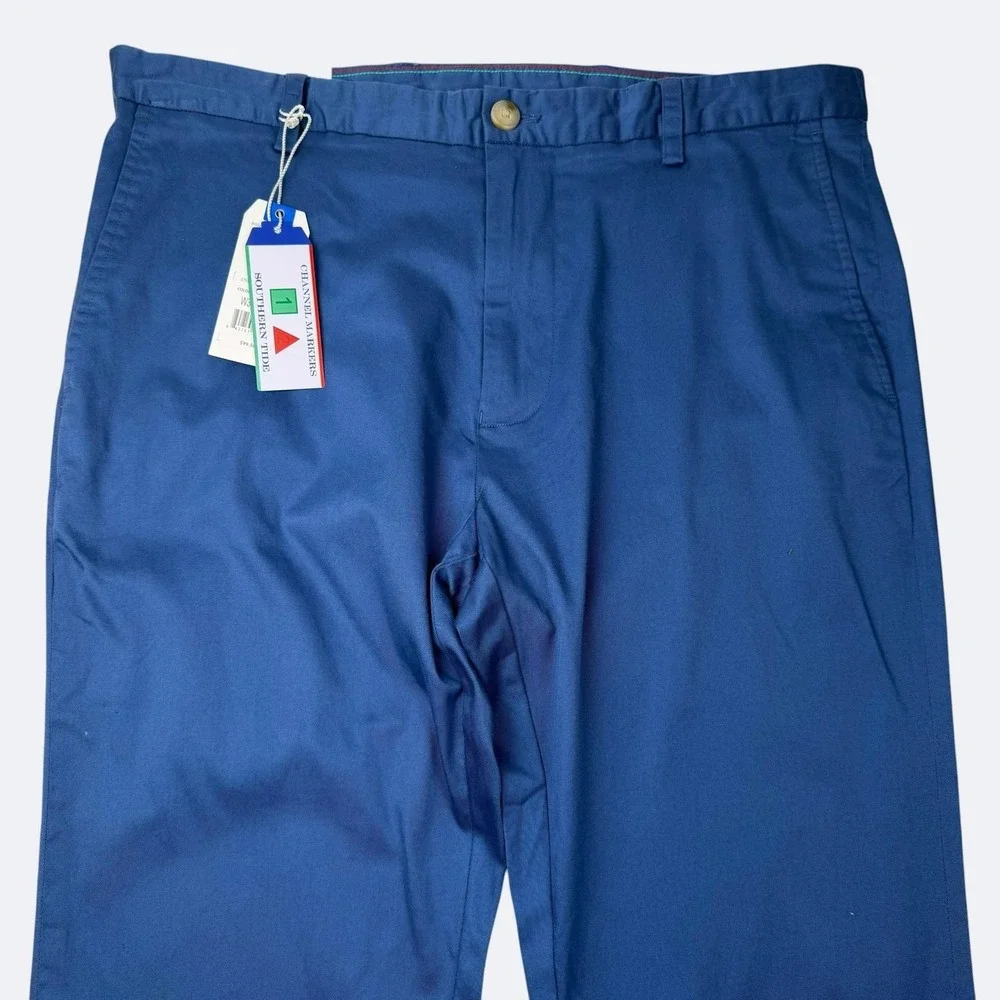 Southern Tide Pants Mens 36 Blue Channel Markers Stretch Chino Nautical Unhemmed
